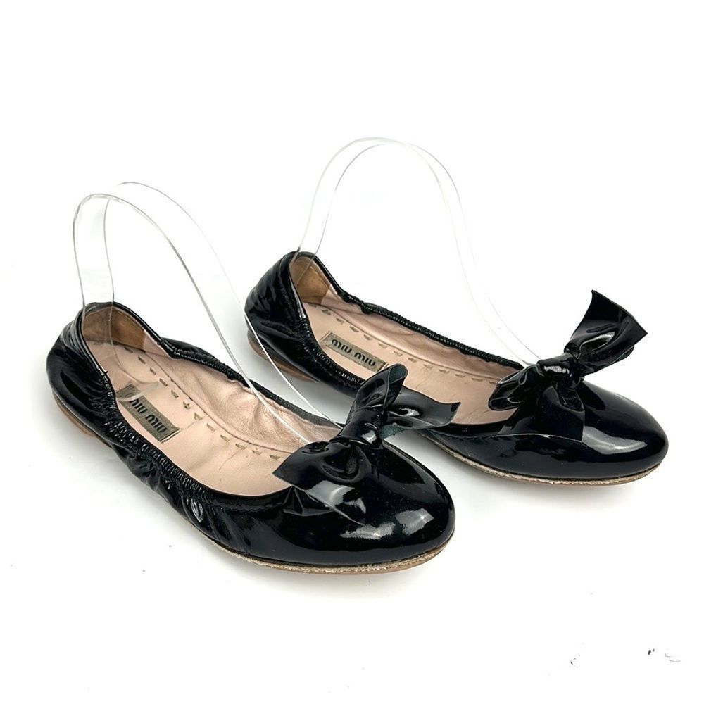 Miu Miu Black Patent Leather Bow Ballet Flats